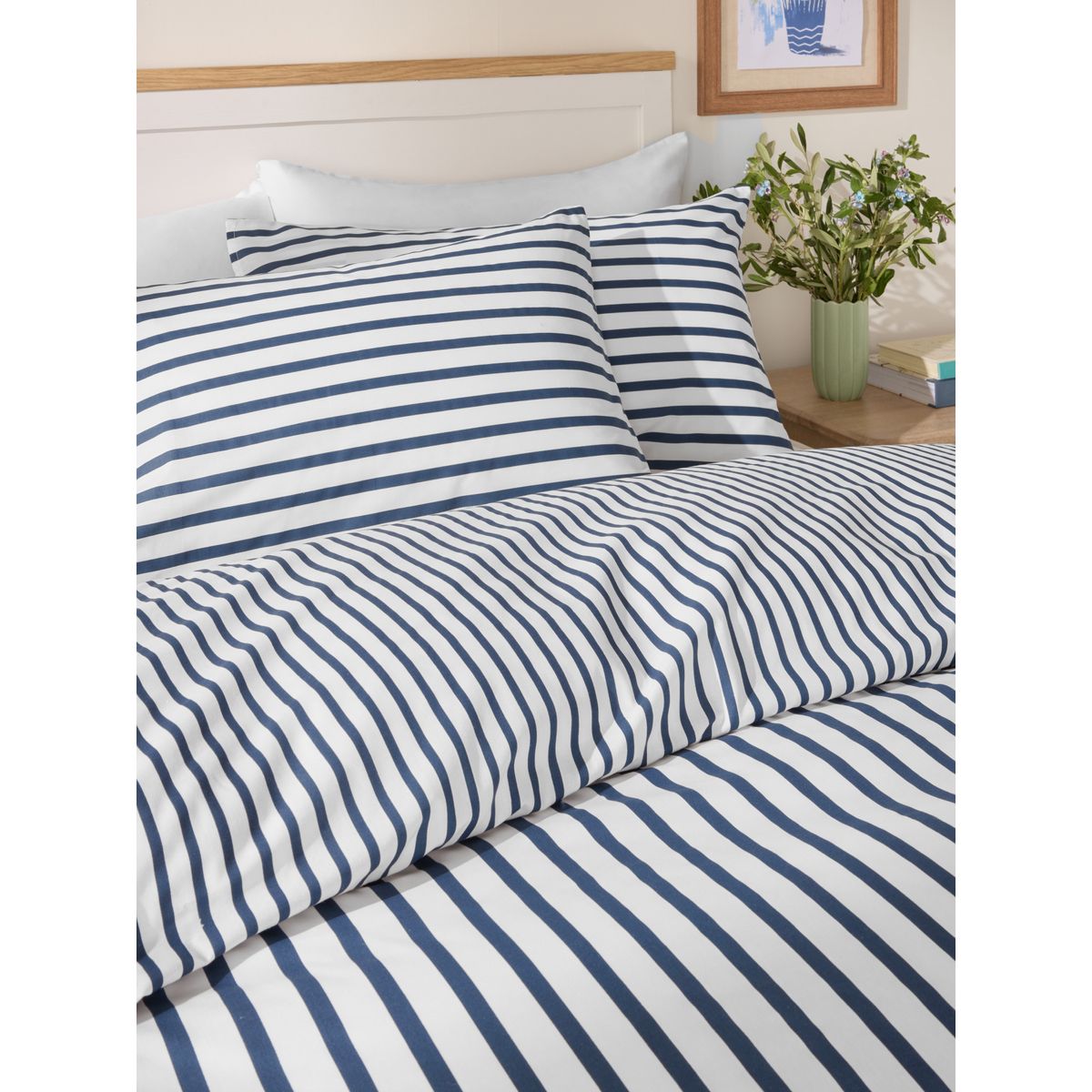 Housse de couette et taie réversibles rayure marine, NEXT