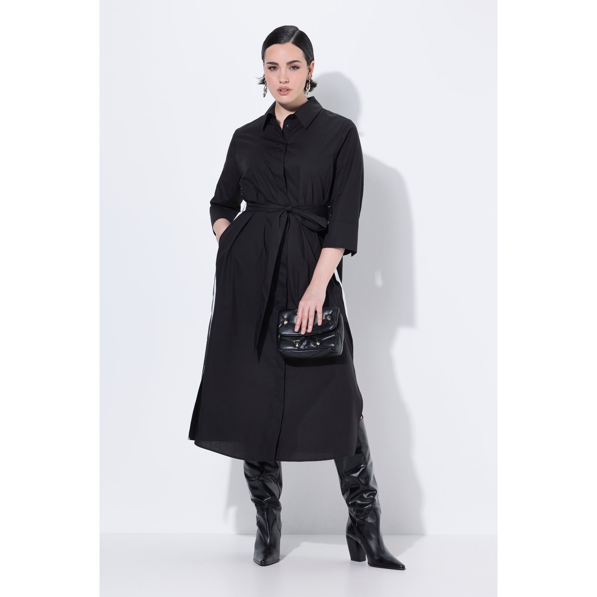 Robe-chemisier avec bandes contrastantes noir, ULLA POPKEN
