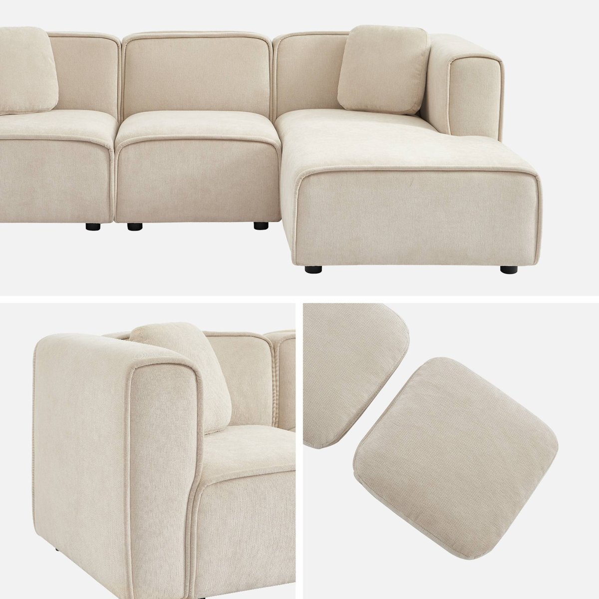 Canapé d'angle droit 3 places tissu LESTER beige, SWEEEK