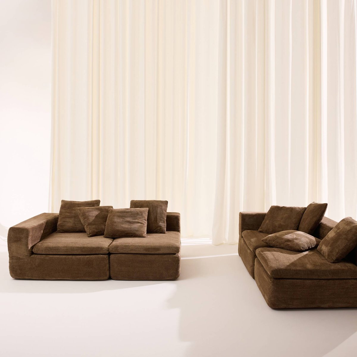 Canapé compressé modulable tissu chenille 5 places MOVI marron, SWEEEK