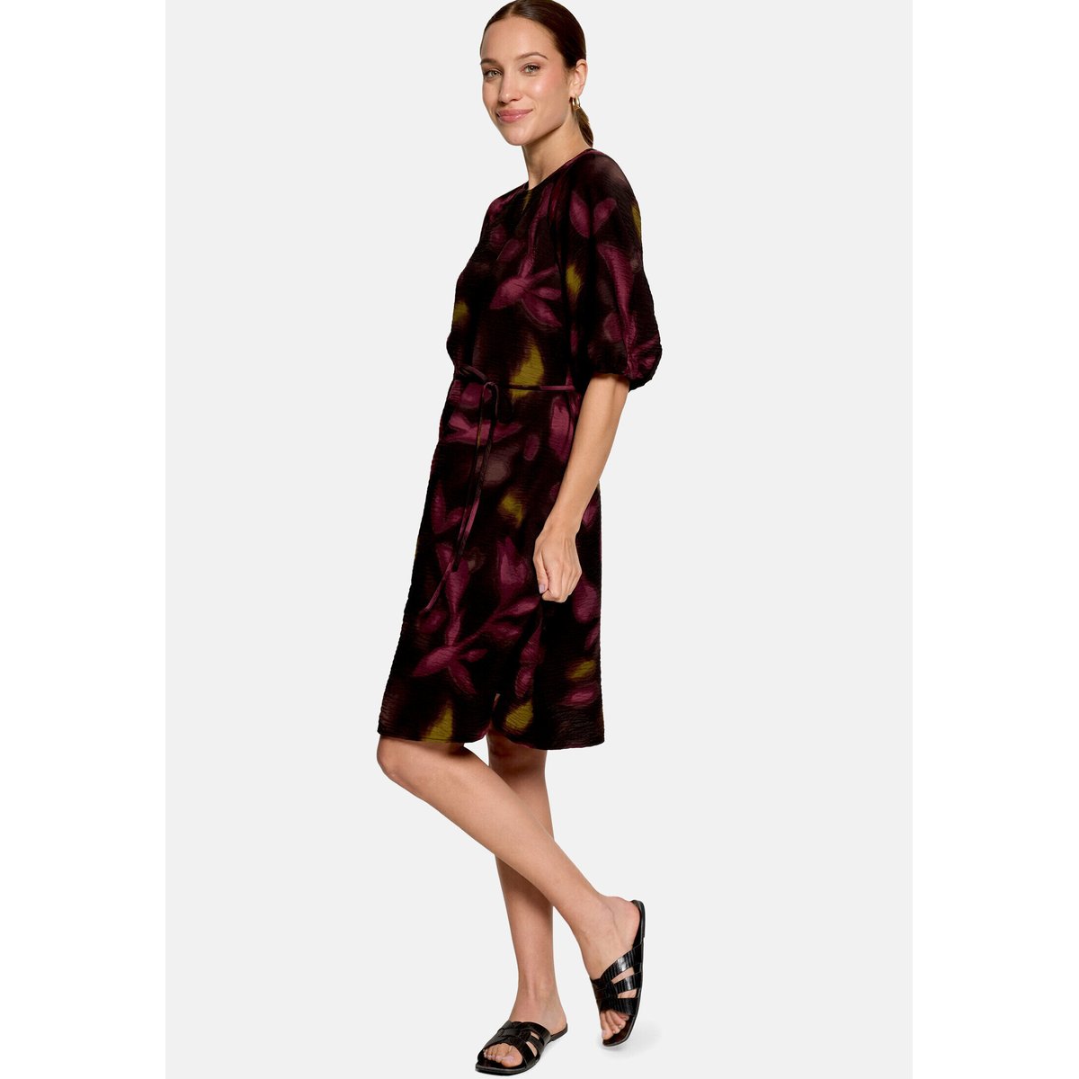 Robe casual à ceinture à nouer black/dark red, ZERO