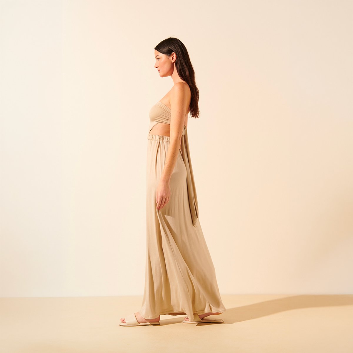 Robe fluide bustier NANCY beige sable, BENOA