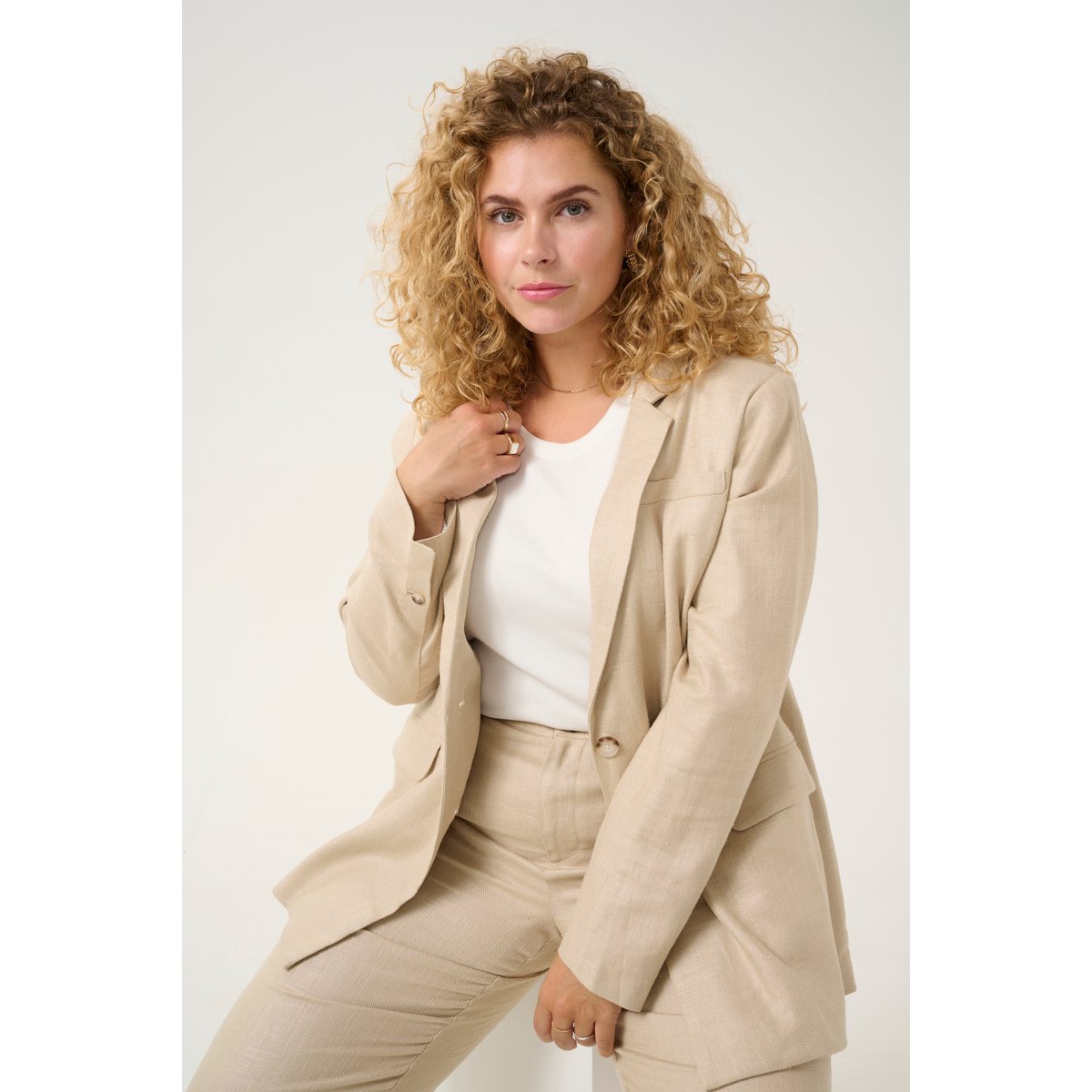 Blazer beige feather gray melange, KAFFE CURVE