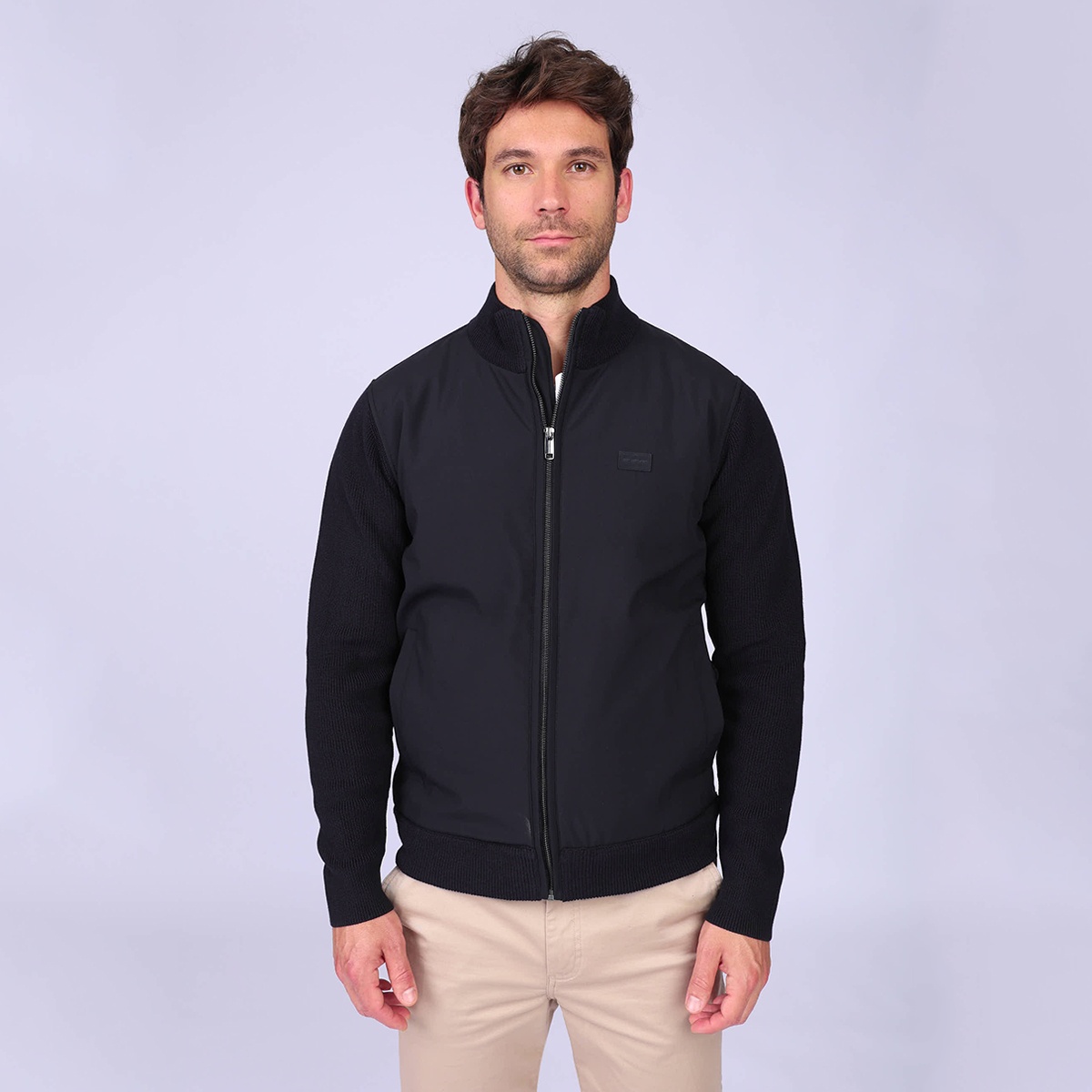 Cardigan bi-matière Hector noir, MISE AU GREEN