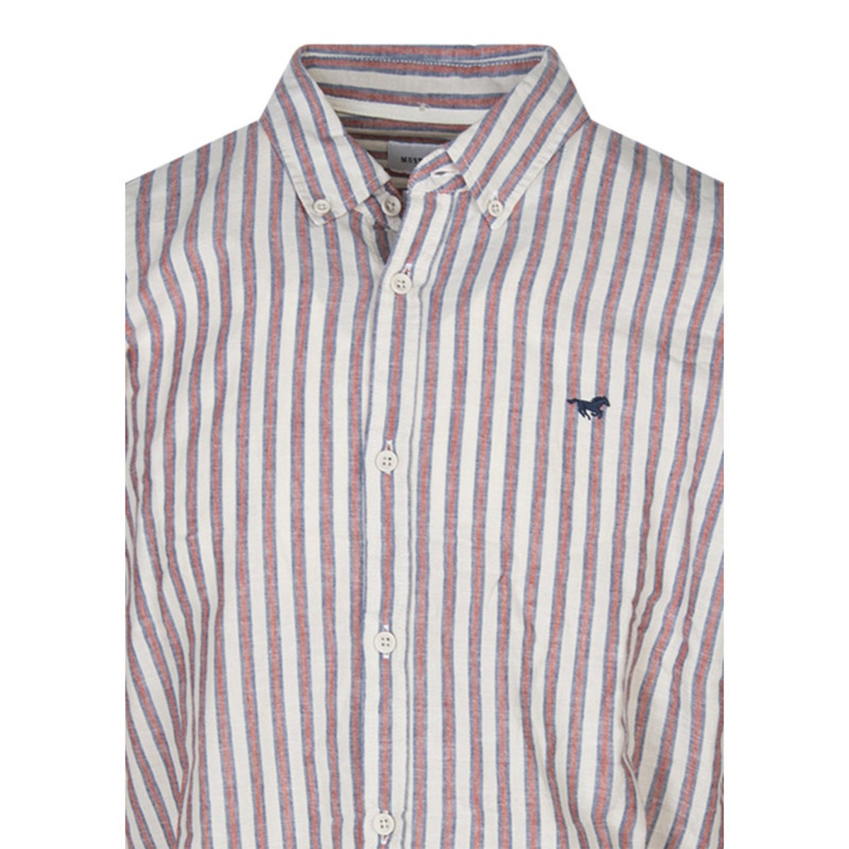 Chemise en coton et lin mélangé beige à rayures pourvue d'une coupe slim beige, MUSTANG