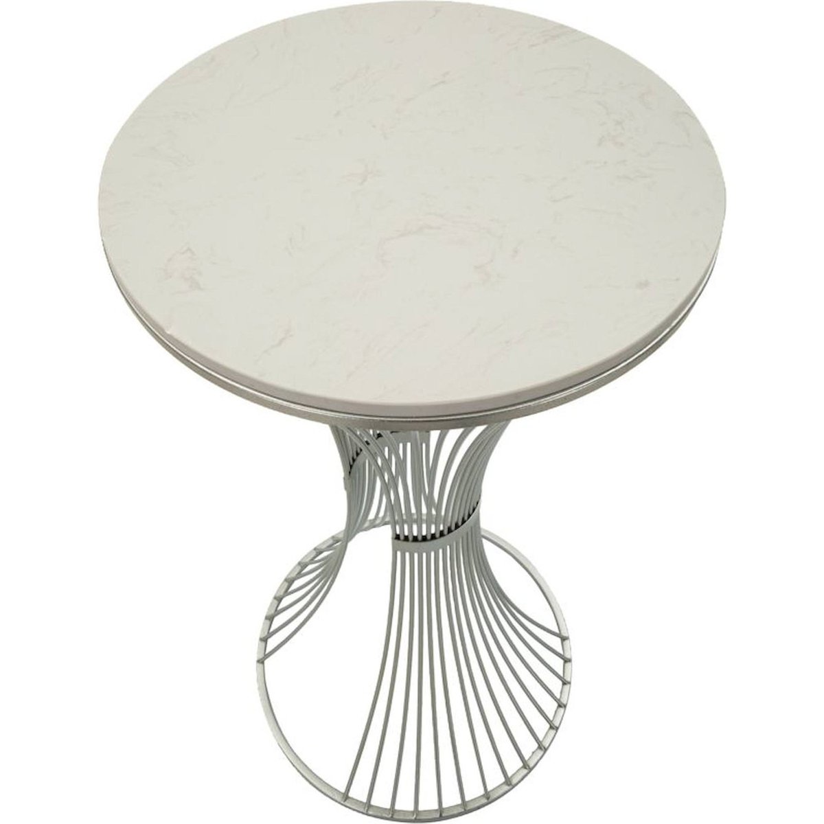 Table haute ronde en marbre et fer GLAM argenté et marbre clair, RECOLLECTION