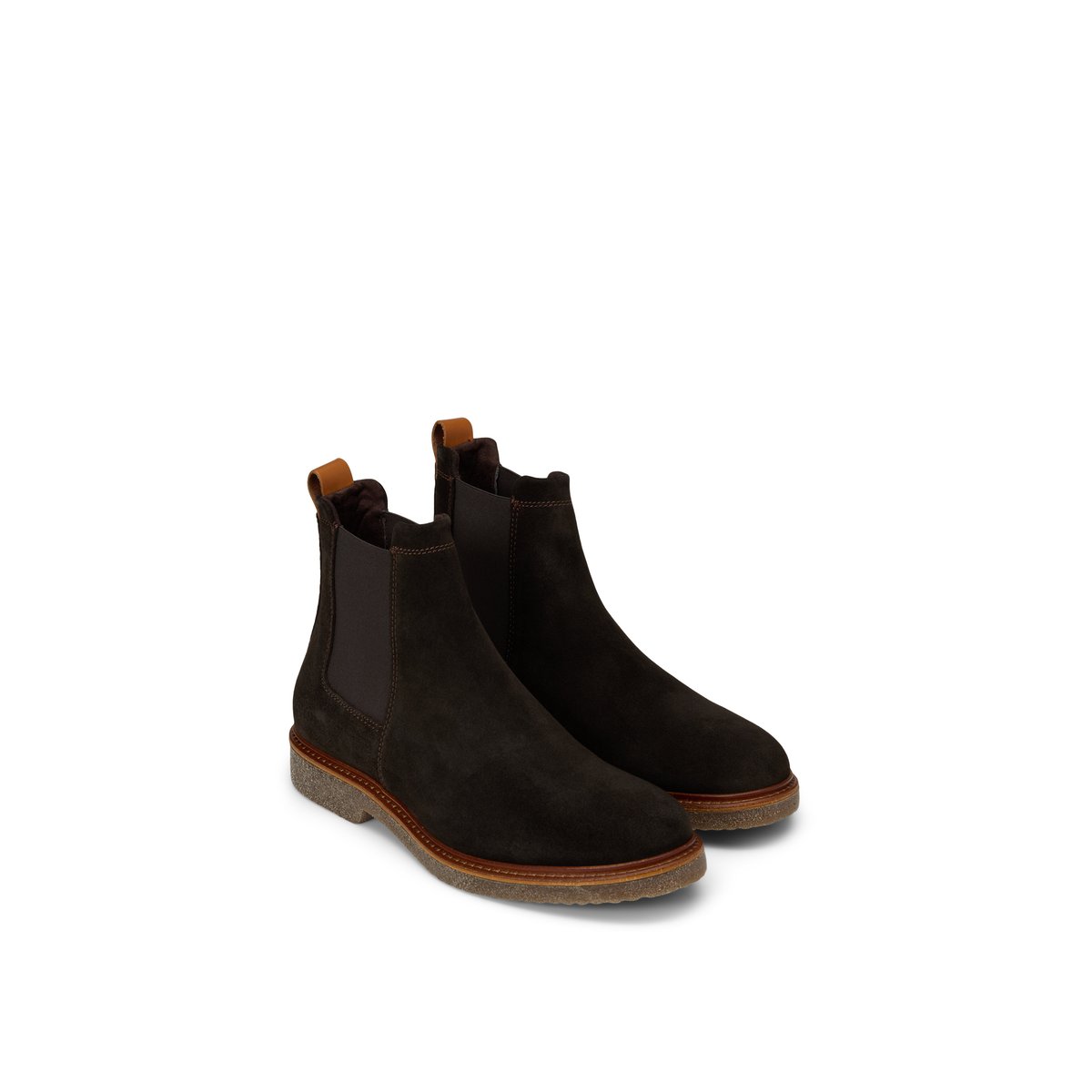Bottines Chelsea modèle Linus en cuir velours huilé marron foncé, MARC O'POLO