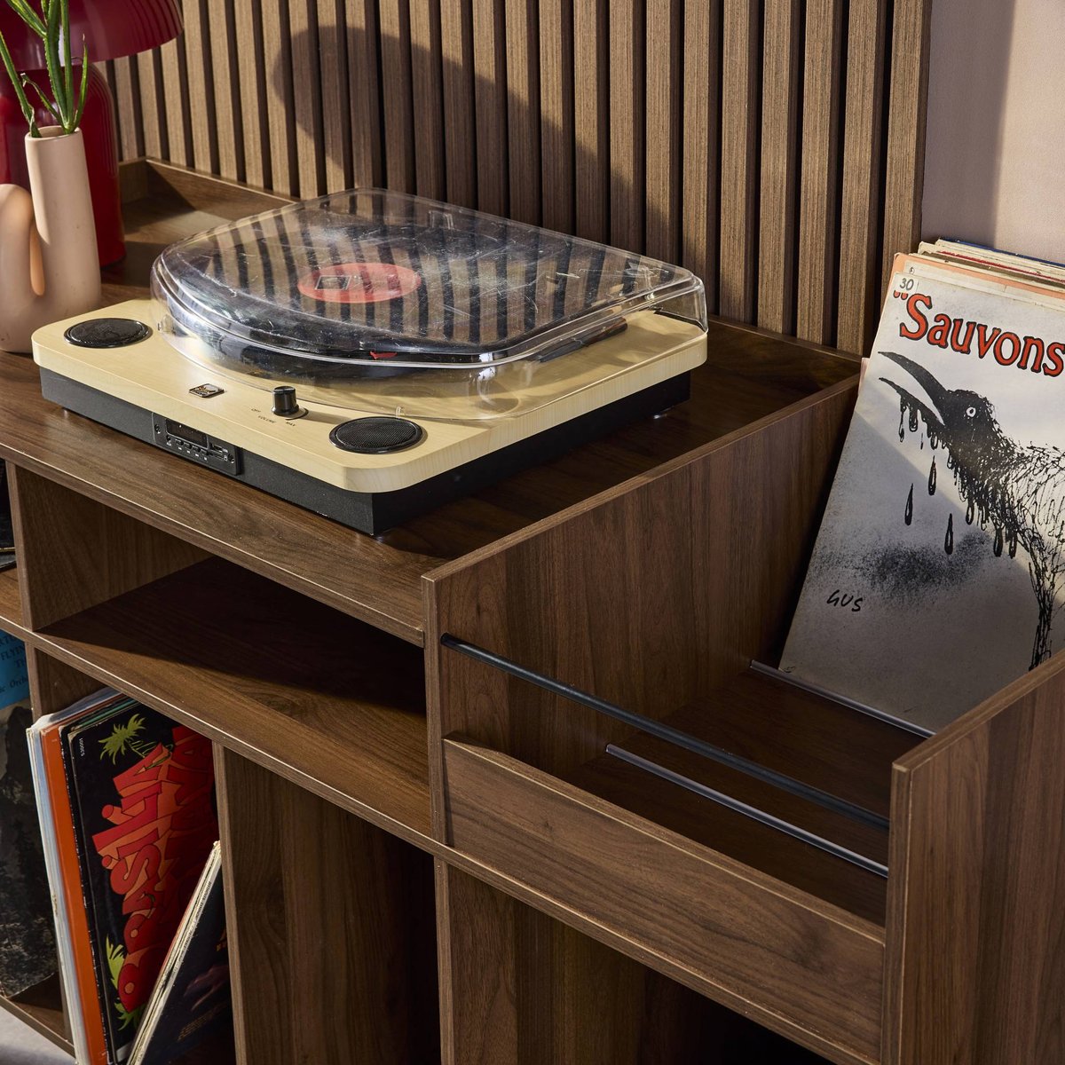 Meuble vinyle XL vintage décor bois foncé 130cm NEPAL bois foncé, SWEEEK