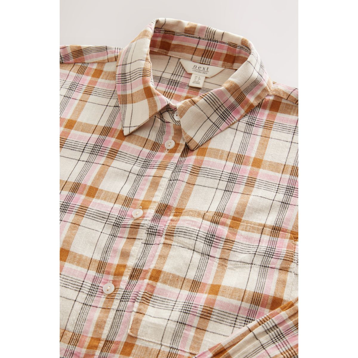 Chemise à manches longues avec du lin carreaux jaune/rose, NEXT