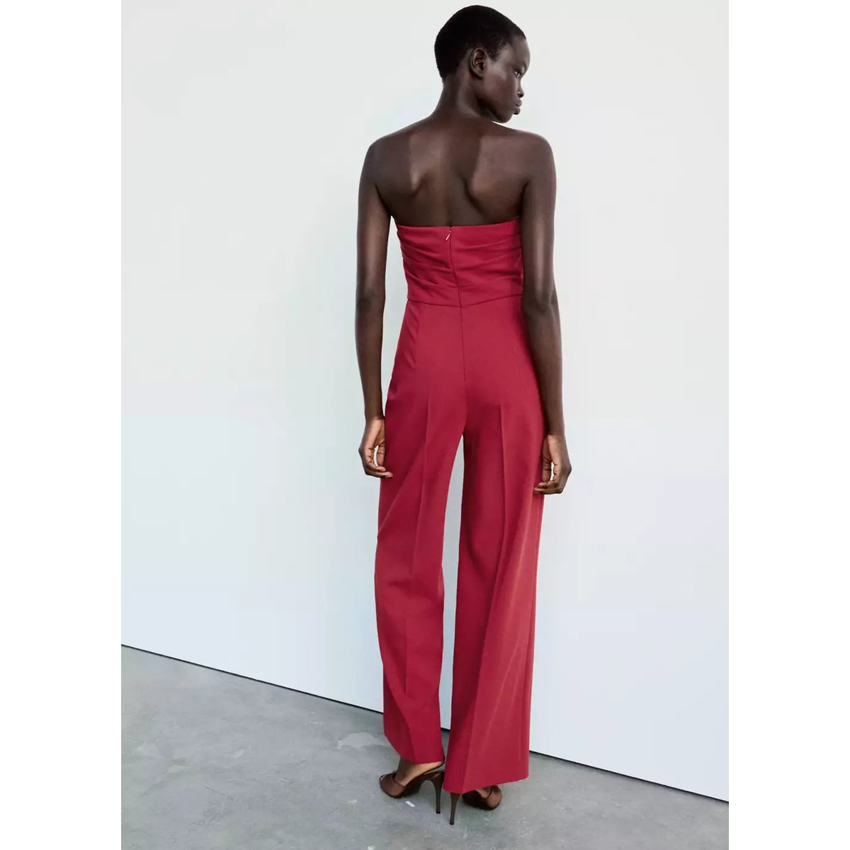 Combinaison bustier à fronces rouge, MANGO