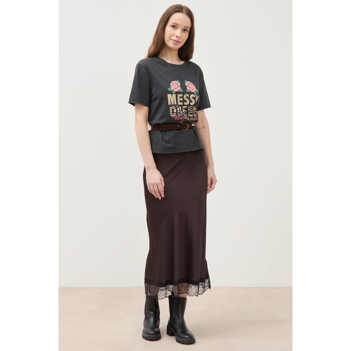 T-shirt droit col rond manches courtes noir, BONOBO