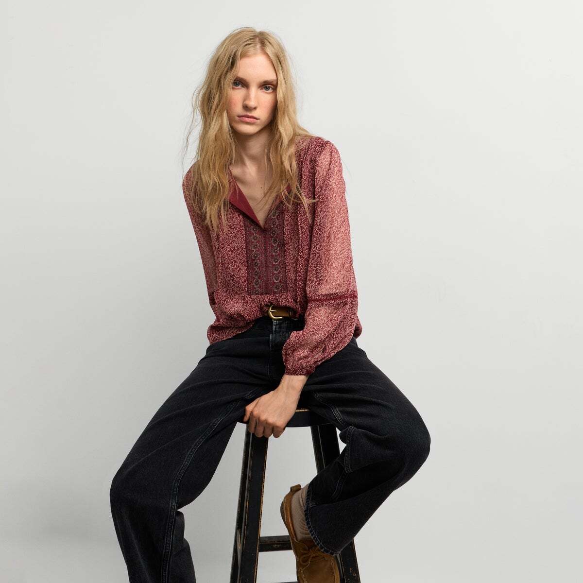Blouse Fluide À Imprimé Floral rouge russe, PEPE JEANS
