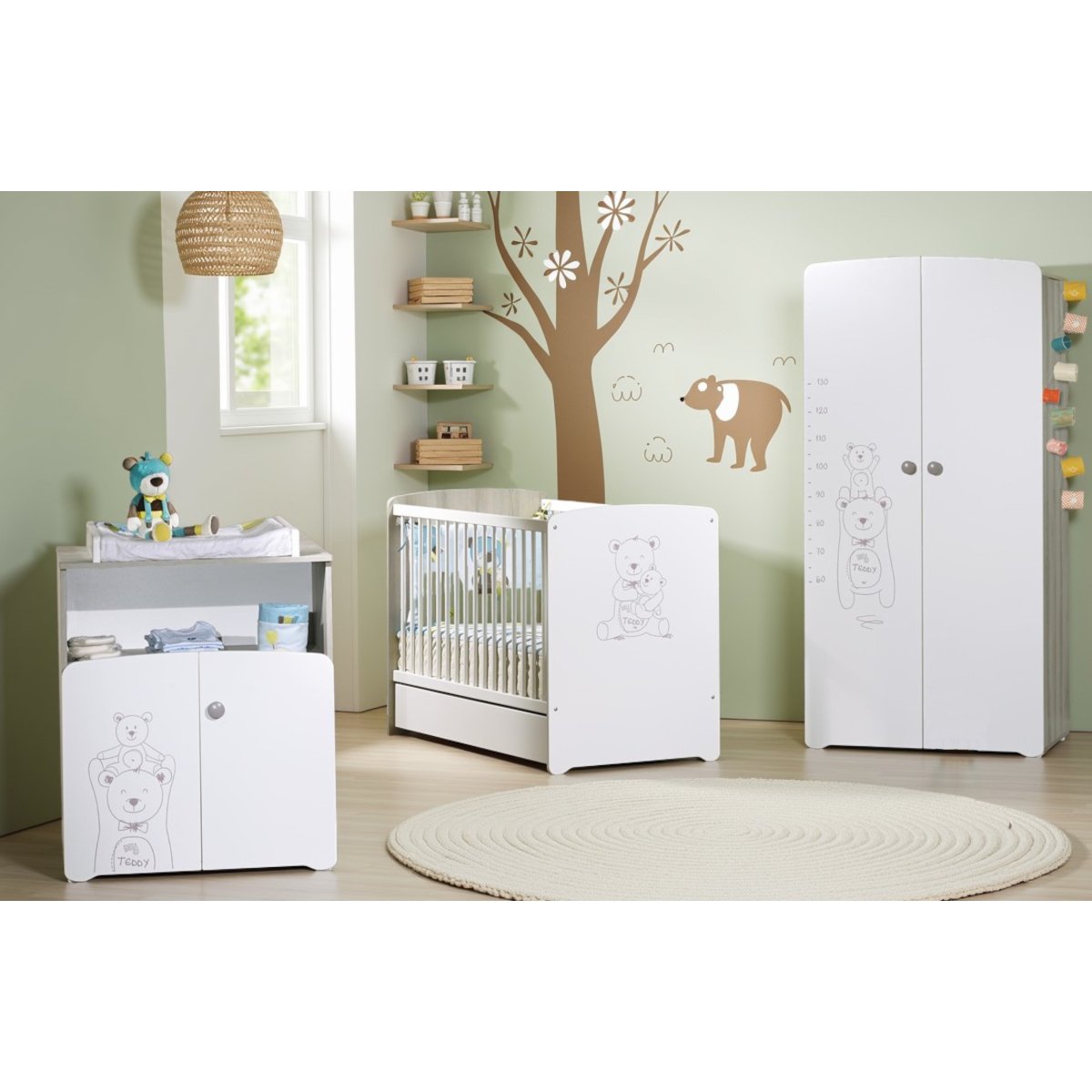 Lit sérigraphié taupe en bois blanc, BABY PRICE
