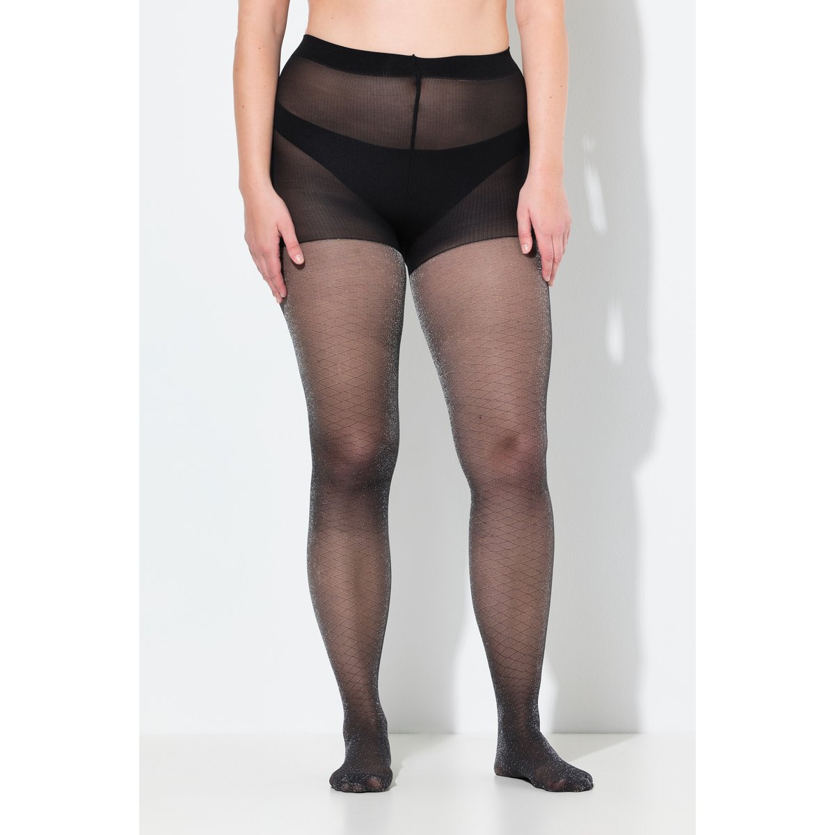 Collant brillant, motif losanges noir, ULLA POPKEN