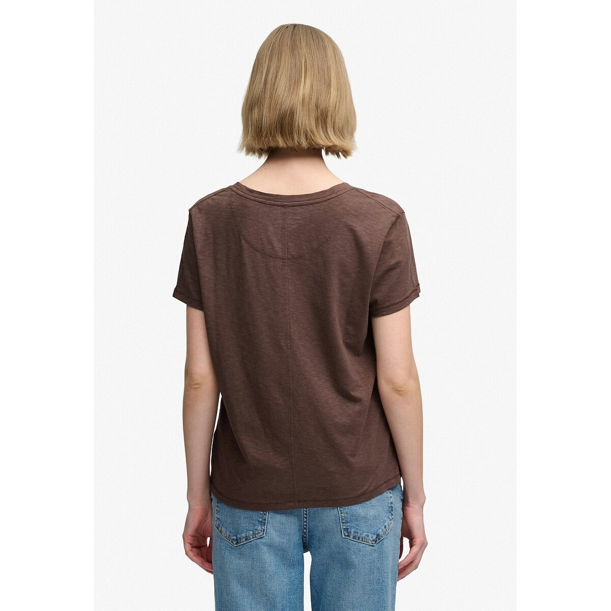 T-shirt brodé marron chocolat, SUPERDRY