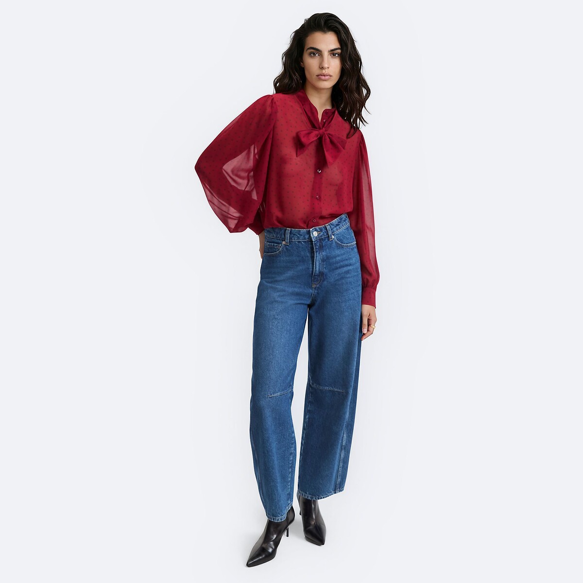 Camisa com gola lavallière às bolinhas e mangas compridas estampado bolas, LA REDOUTE COLLECTIONS