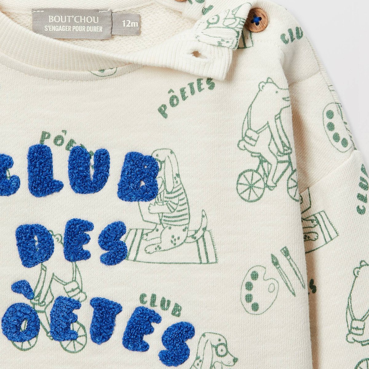 Sweat imprimé en coton BIO GOTS naturel, BOUT'CHOU