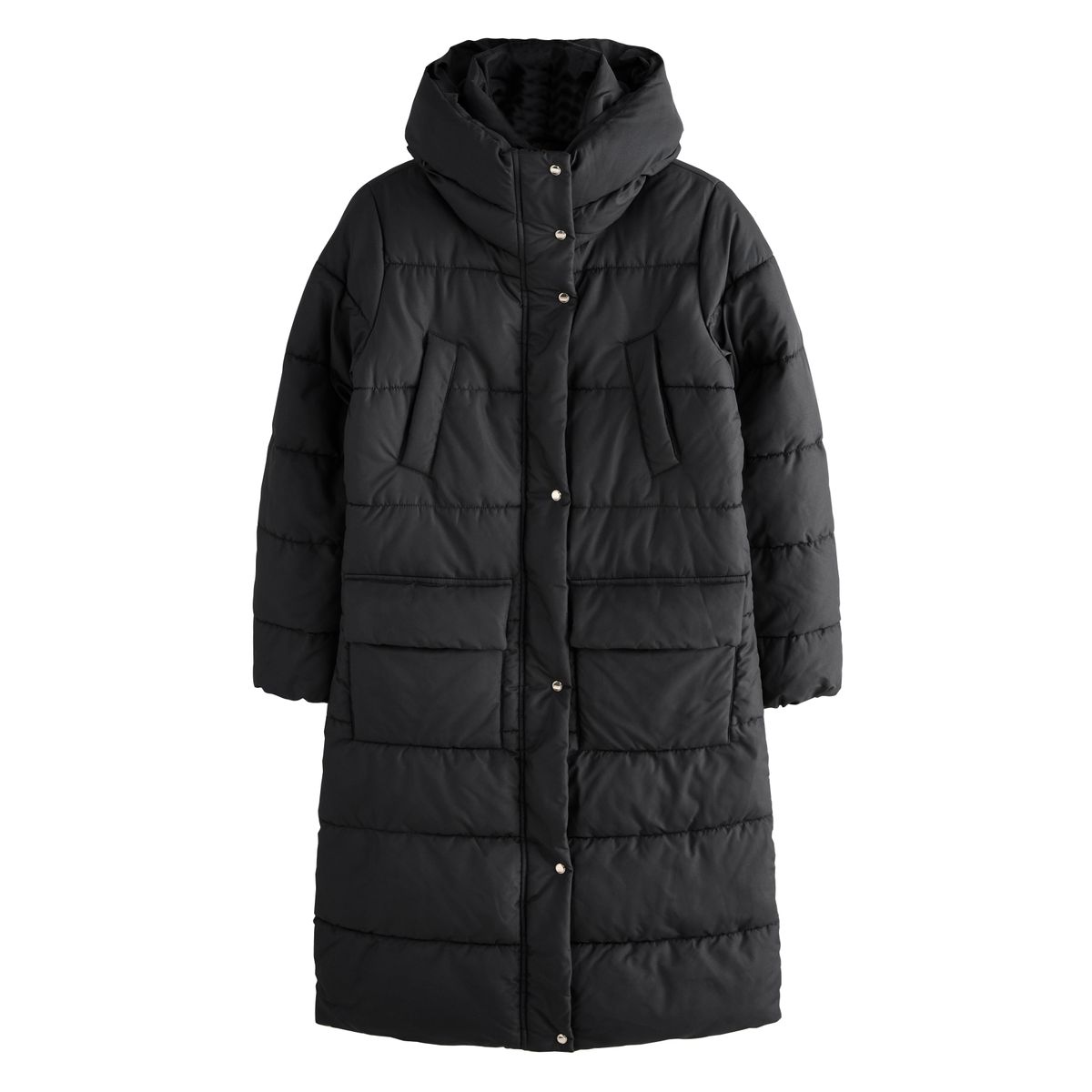 Manteau long matelassé à capuche déperlant noir, NEXT
