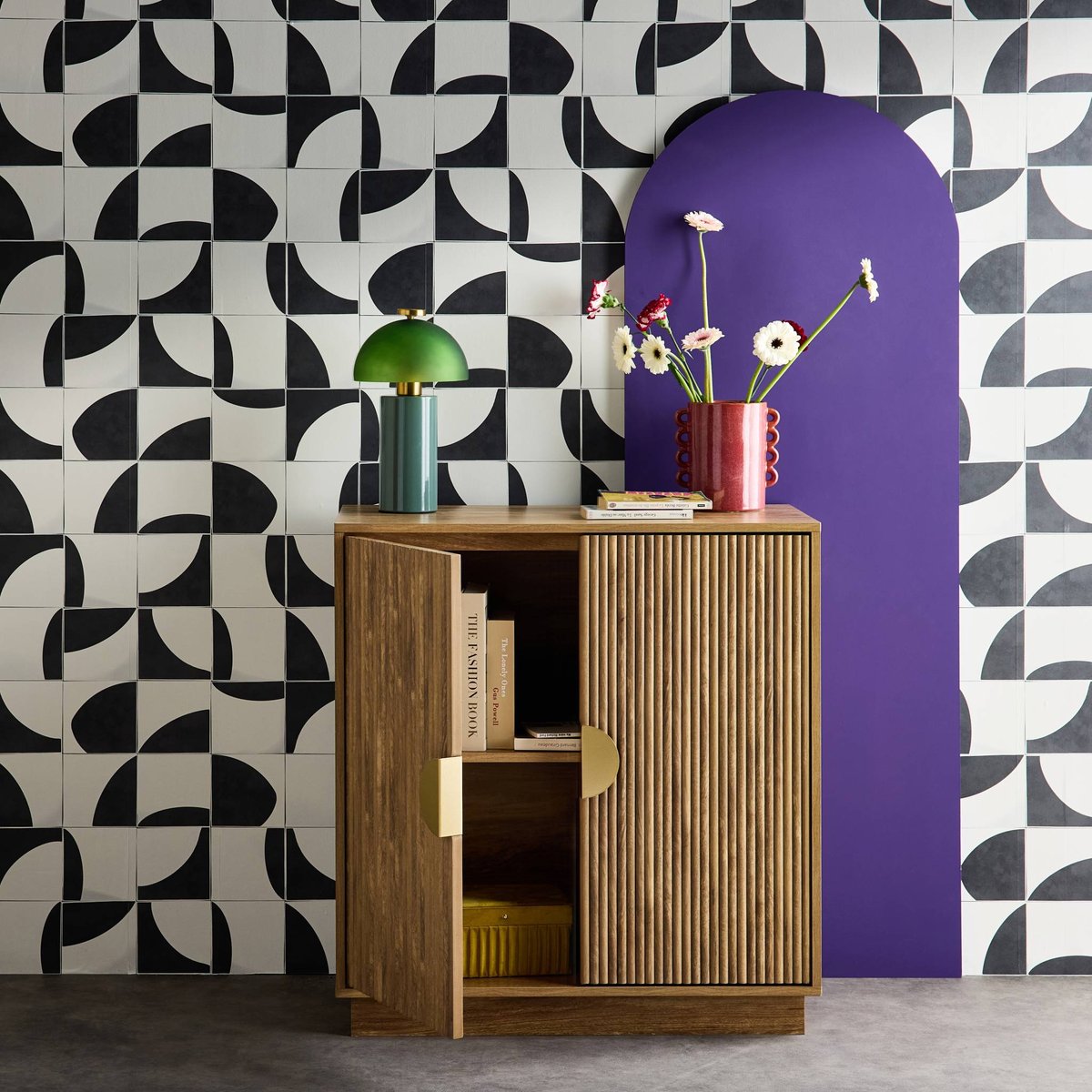 Buffet exotique décor bois de manguier rainuré 2 portes 80cm CELIAN effet manguier, SWEEEK