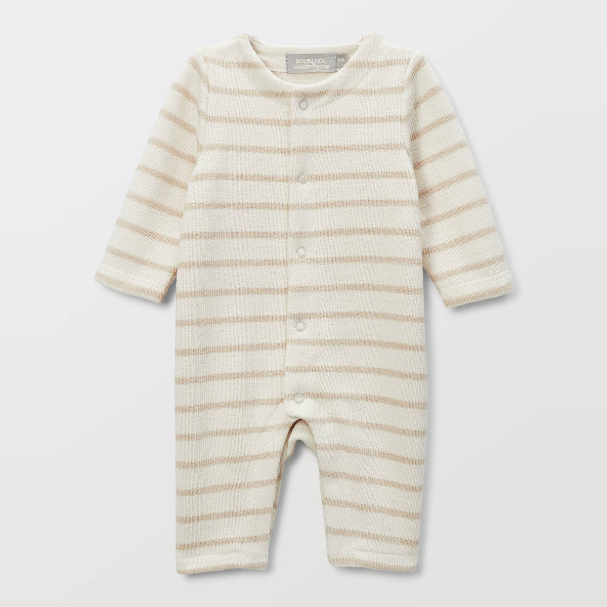 Combinaison manches longues unie en coton ecru, BOUT'CHOU