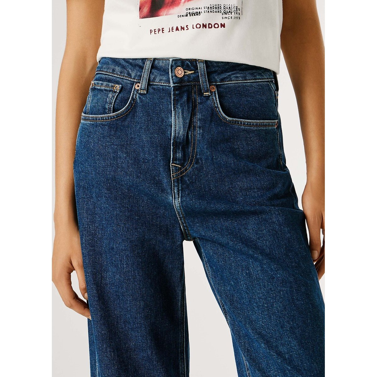 Jean droit taille haute LEXA stone wash bright blue, PEPE JEANS
