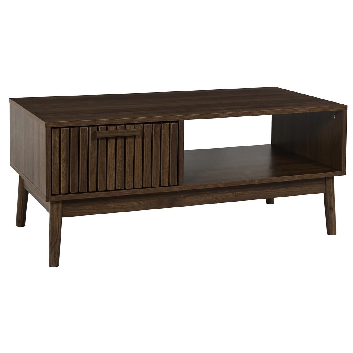 Table basse 1 tiroir et 1 niche effet bois foncé SAULK marron, THE HOME DECO FACTORY