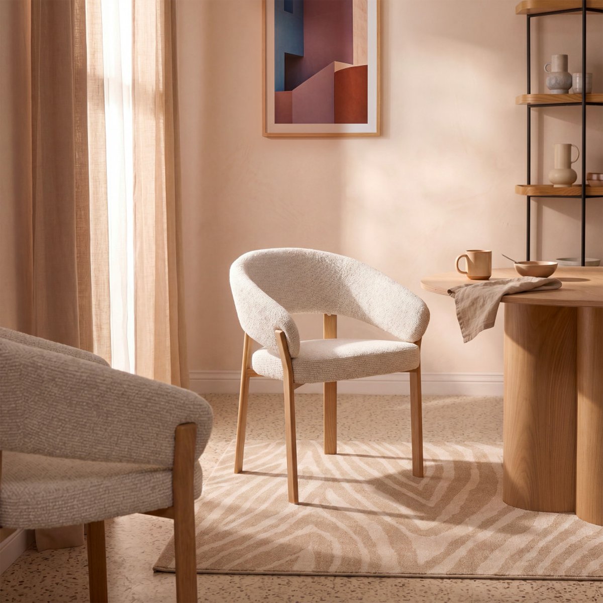 Lot de 2 fauteuils de table en tissu piètement effet bois clair- EMBO beige chiné, DRAWER