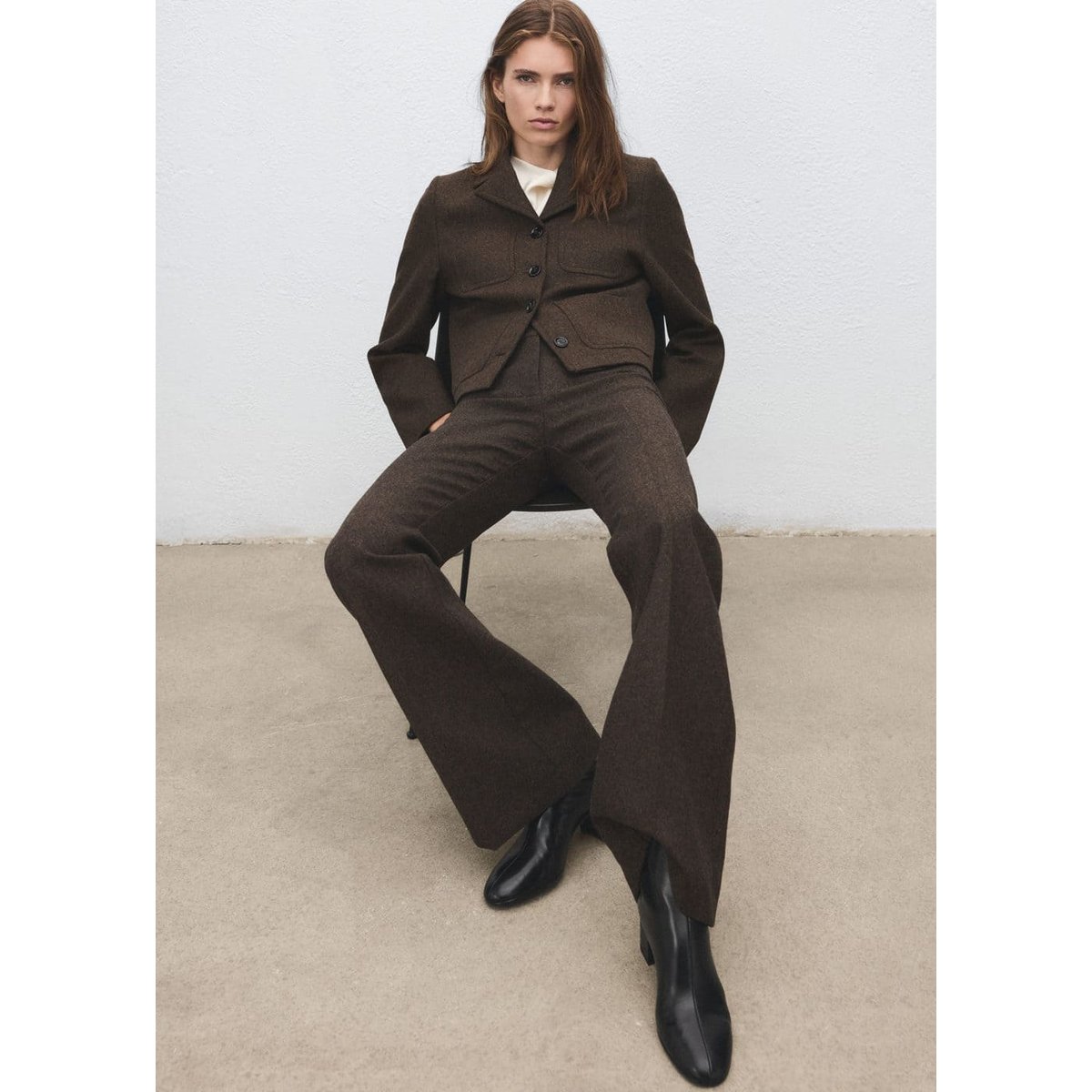 Bottines bloc bout rond noir, MANGO