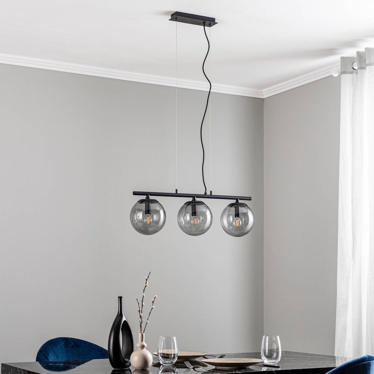 Suspension en verre vintage, Sotiana gris fumé, noir, LUCANDE