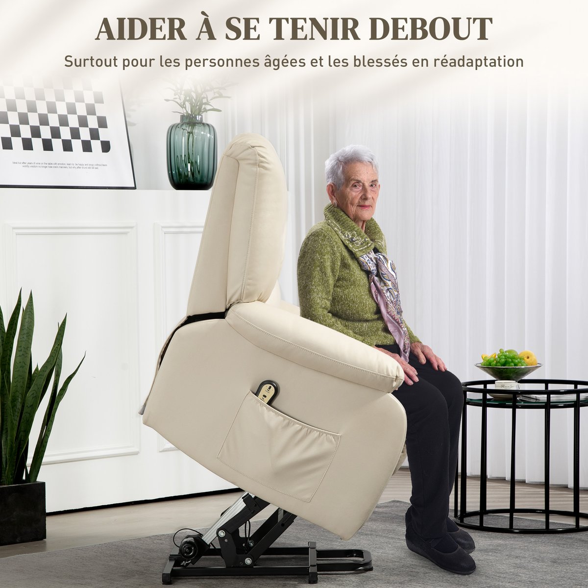 Fauteuil releveur électrique Microfibre beige, HOMCOM