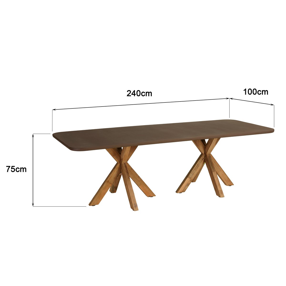 Table à manger 240 cm effet béton marron pieds en bois d'acacia CALVI marron, PIER IMPORT
