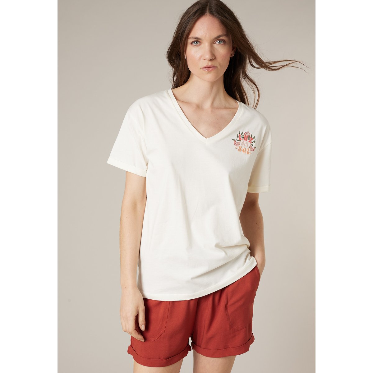 T-shirt femme en coton LUZIA ivory, DEELUXE