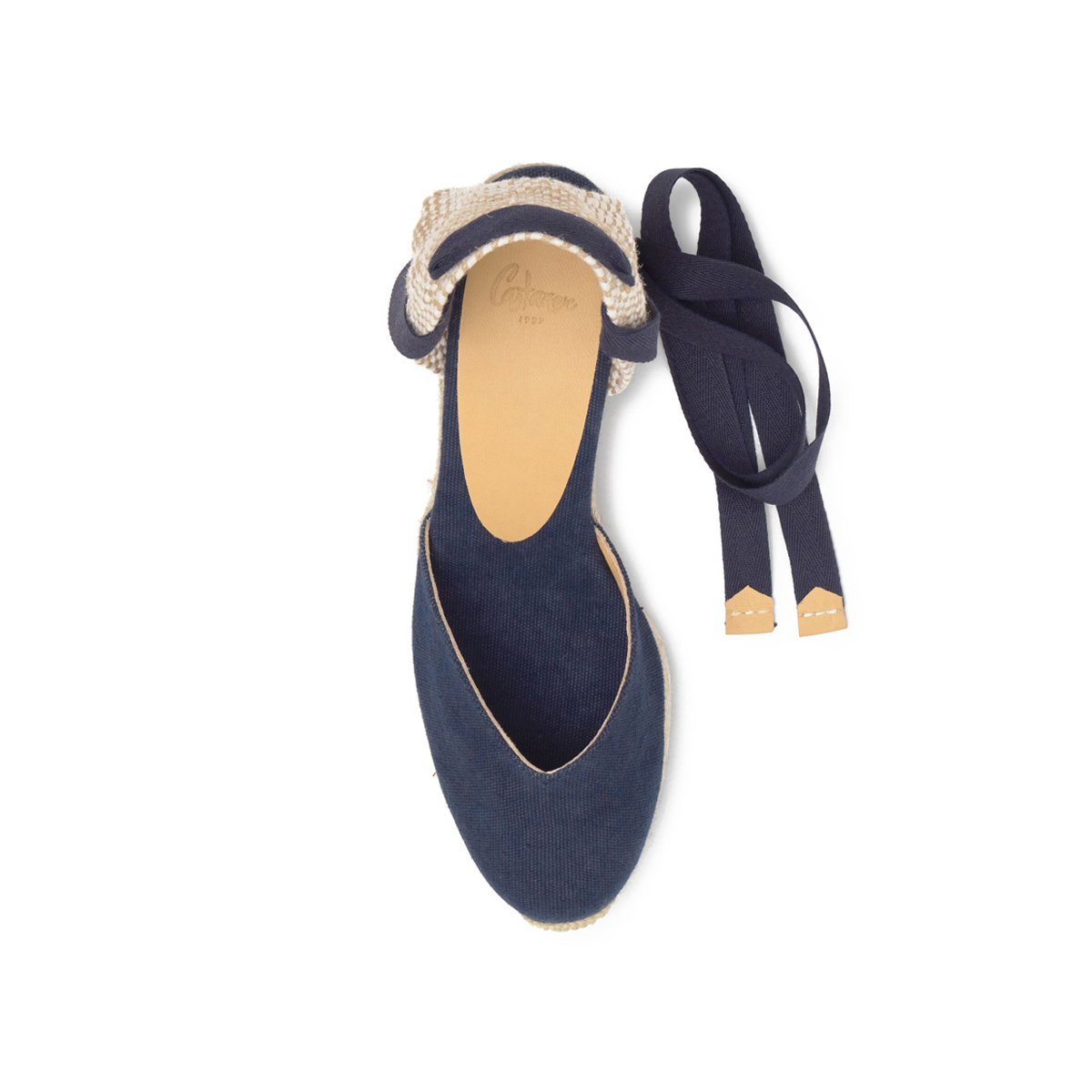 Espadrilles compensées en jute tressée à découpe en V CHIARA PLATFORM bleu foncé, CASTANER