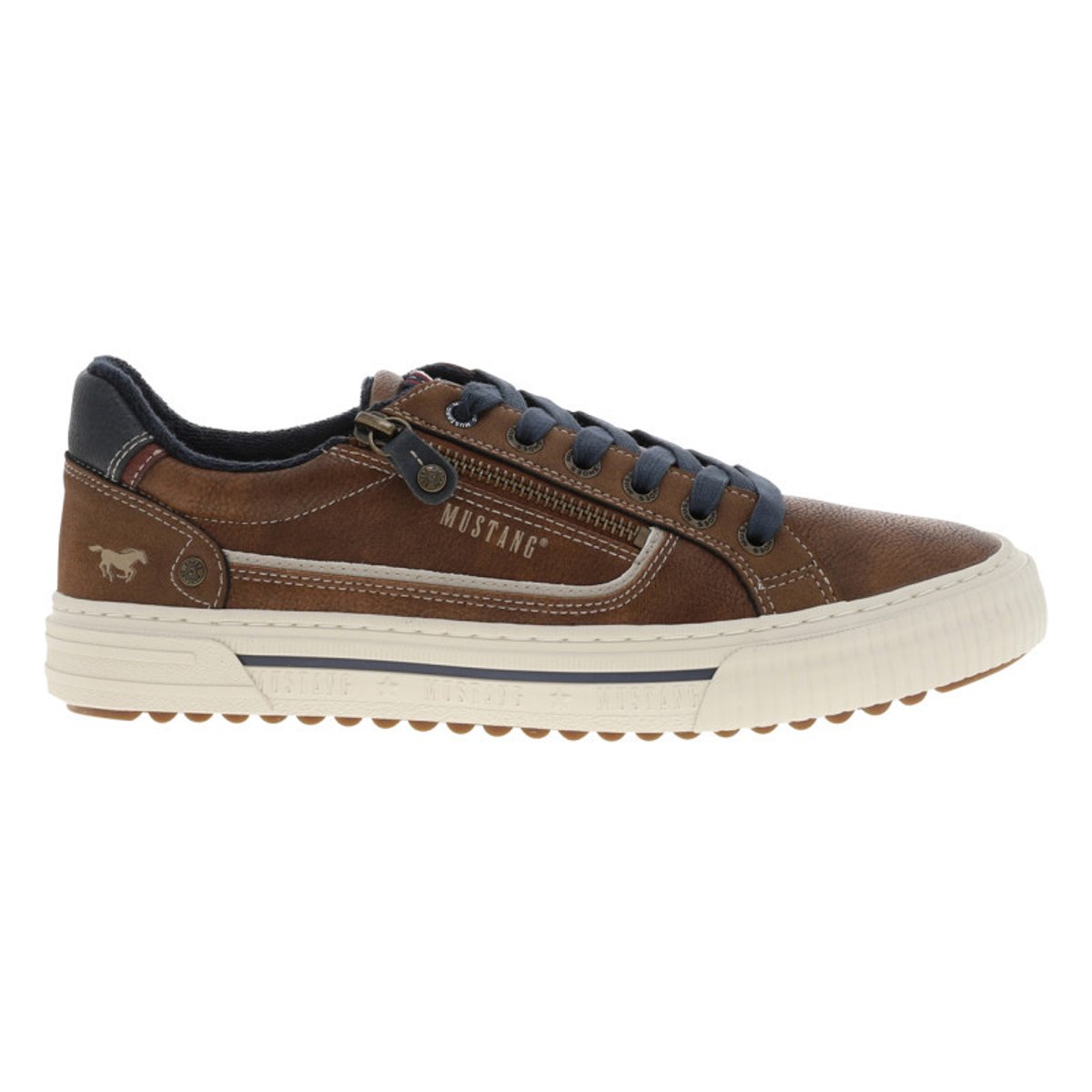 Tennis marron à talon plat avec des lacets et un zip latéral marron, MUSTANG
