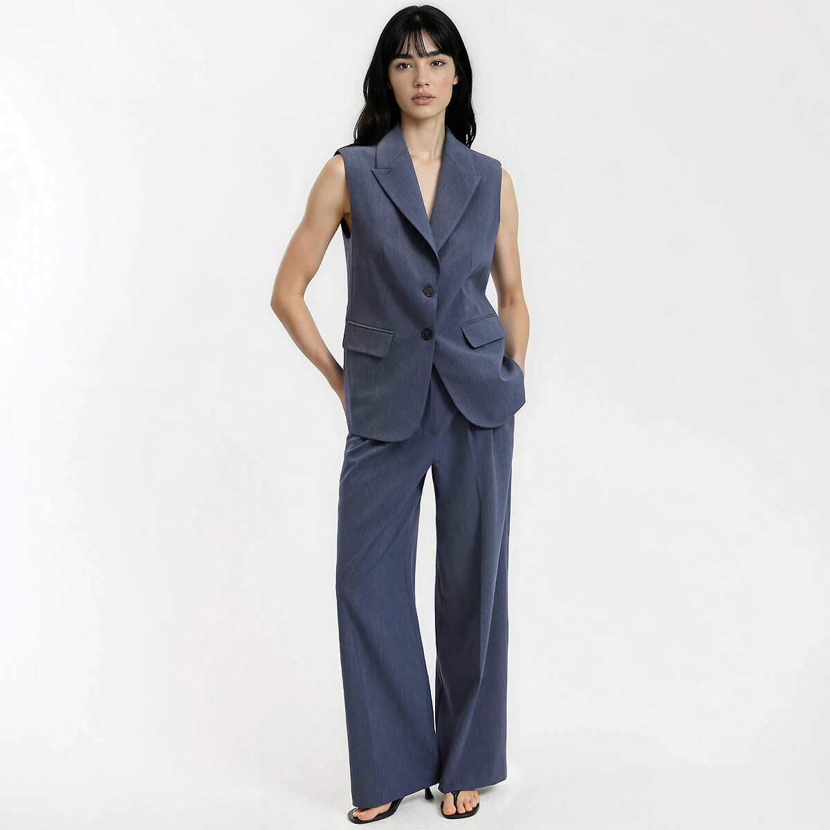 Colete comprido sem mangas oversize azul, LA REDOUTE COLLECTIONS