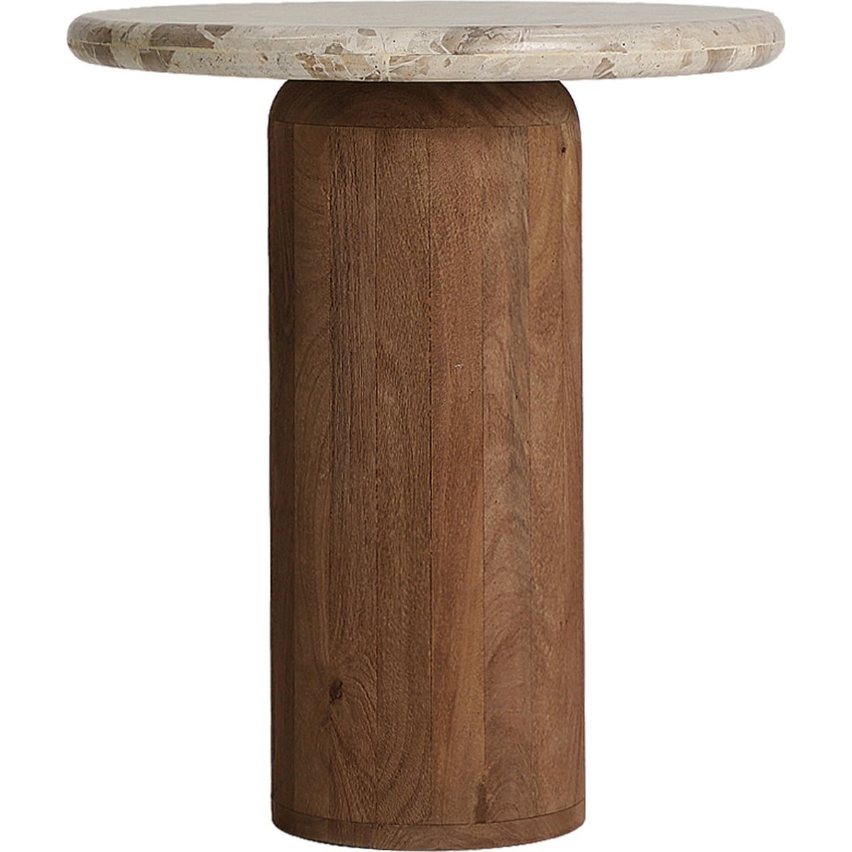 Table d'appoint bois de manguier et marbre marron et beige, RECOLLECTION