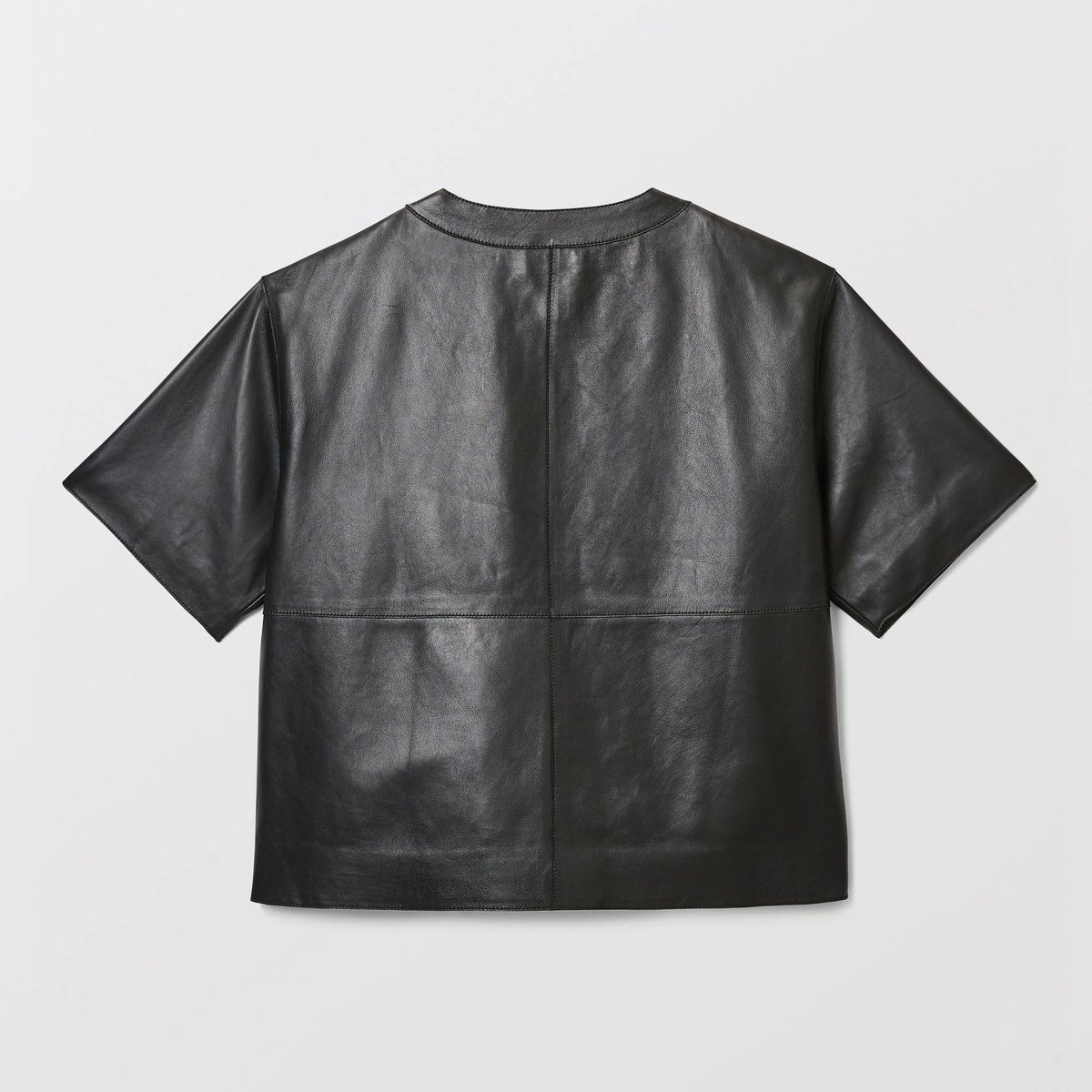 Top manches coudes en cuir noir, MONOPRIX