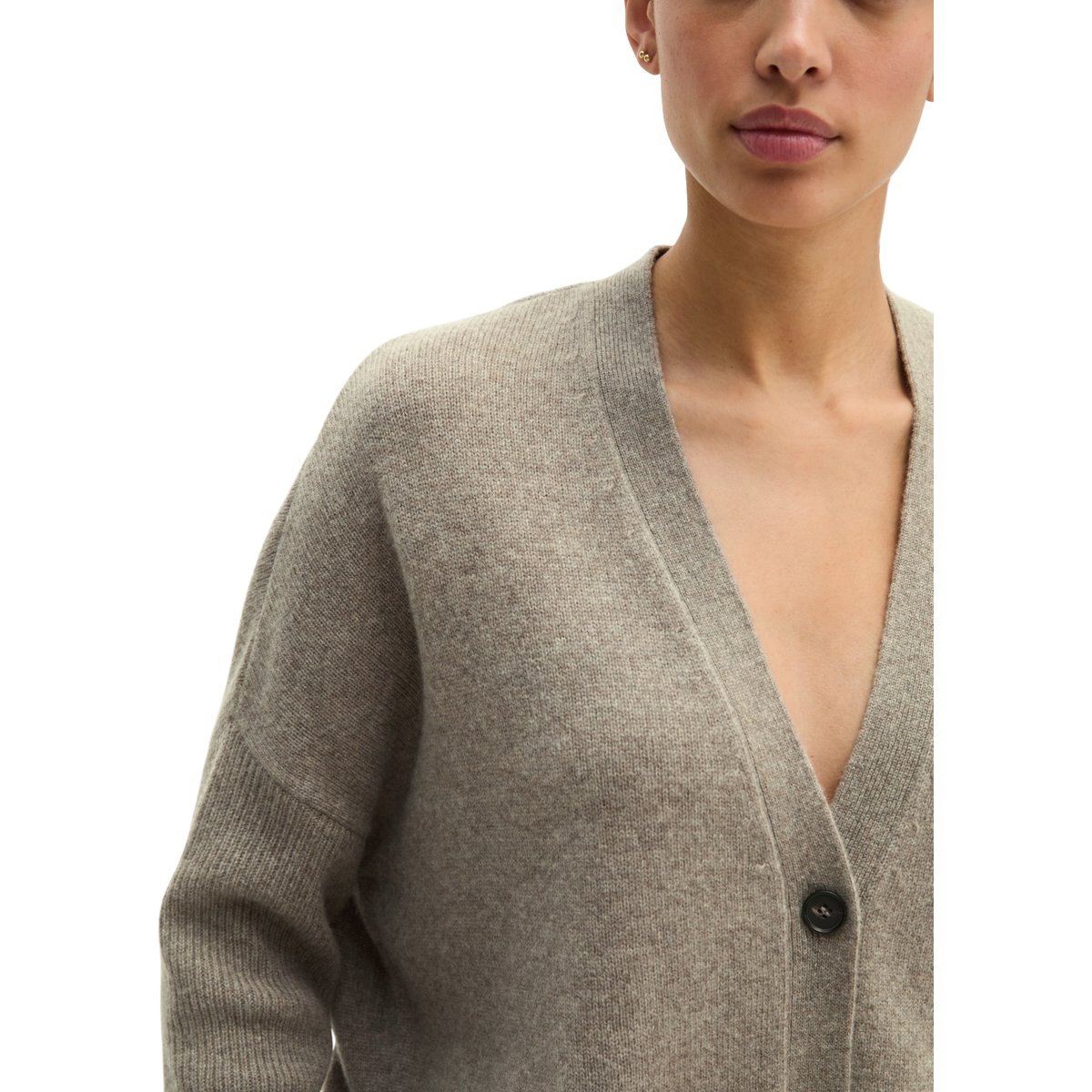 Cardigan oversize en laine d'agneau moelleuse beige, MARC O'POLO