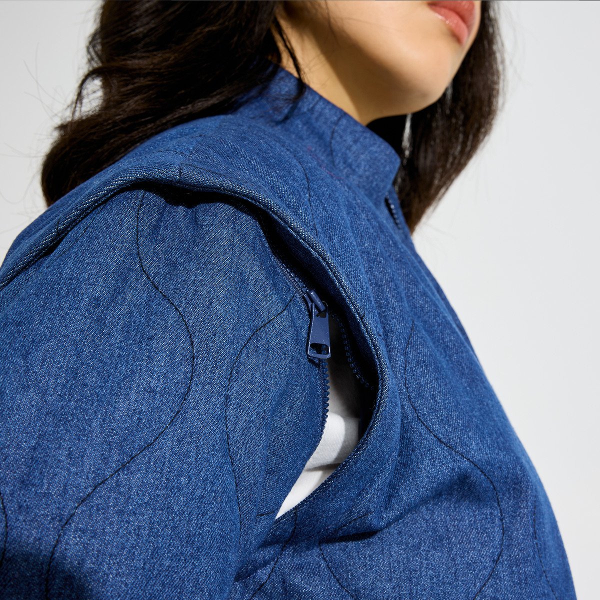 Blouson manches amovibles bleu stone, GRAIN DE MALICE