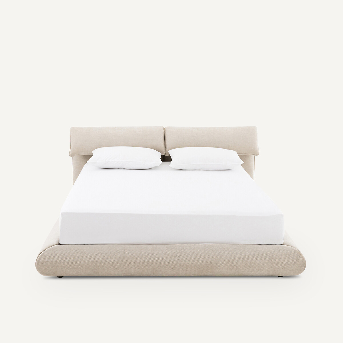 Lit double avec sommier assemblé et têtes ajustables, en tissu tweedé, PAOL ficelle, AM.PM