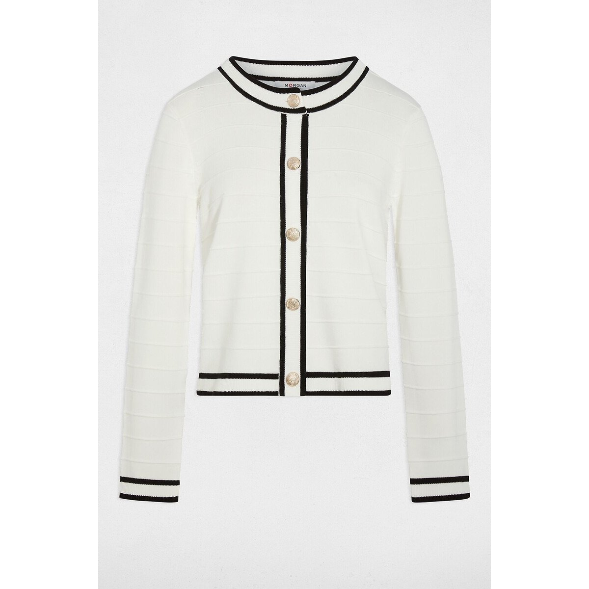 Cardigan abbottonato a maniche lunghe, collo rotondo bianco, MORGAN