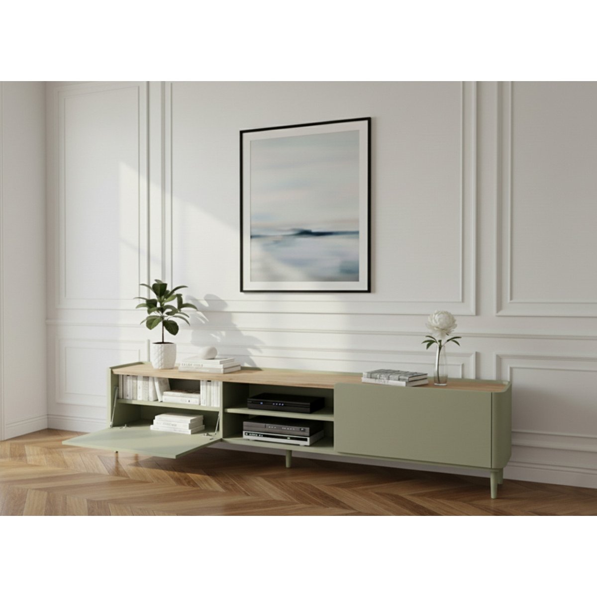 Meuble TV 220 cm , ANYA vert, BOBOCHIC
