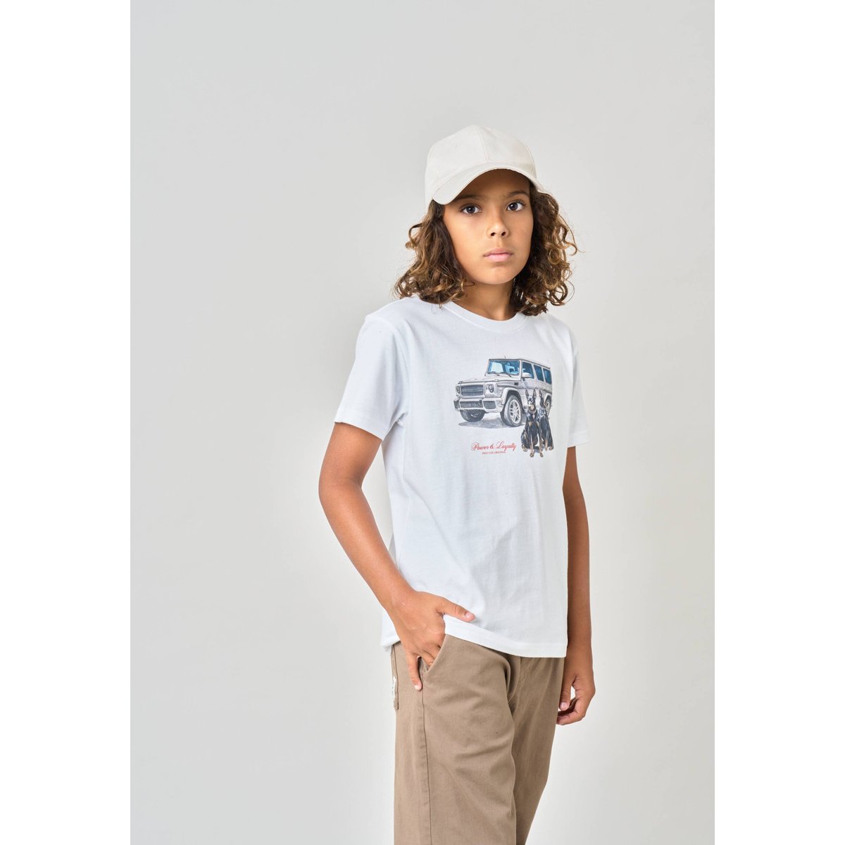 T-shirt confort garçon en coton imprimé voiture & chiens DOBBY white, DEELUXE