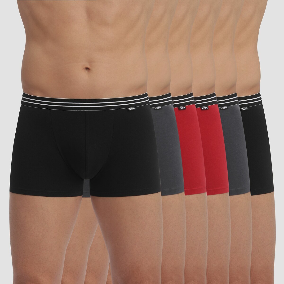 Lot de 6 boxers unis Ecodim noir + gris + rouge, DIM