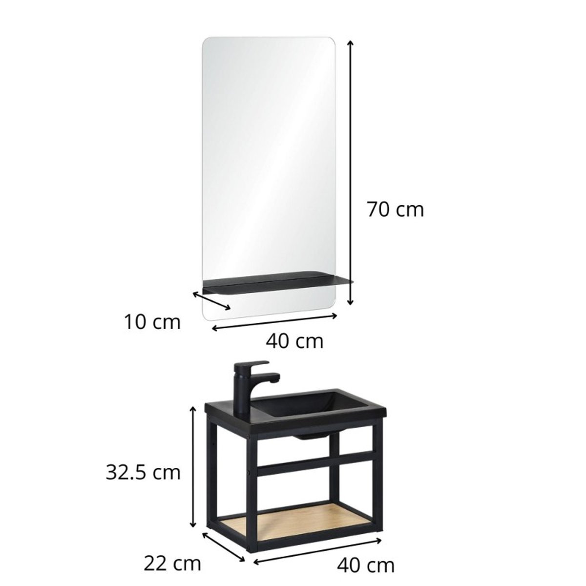 Ensemble lave-mains + miroir + robinet SAO noir, MOB IN