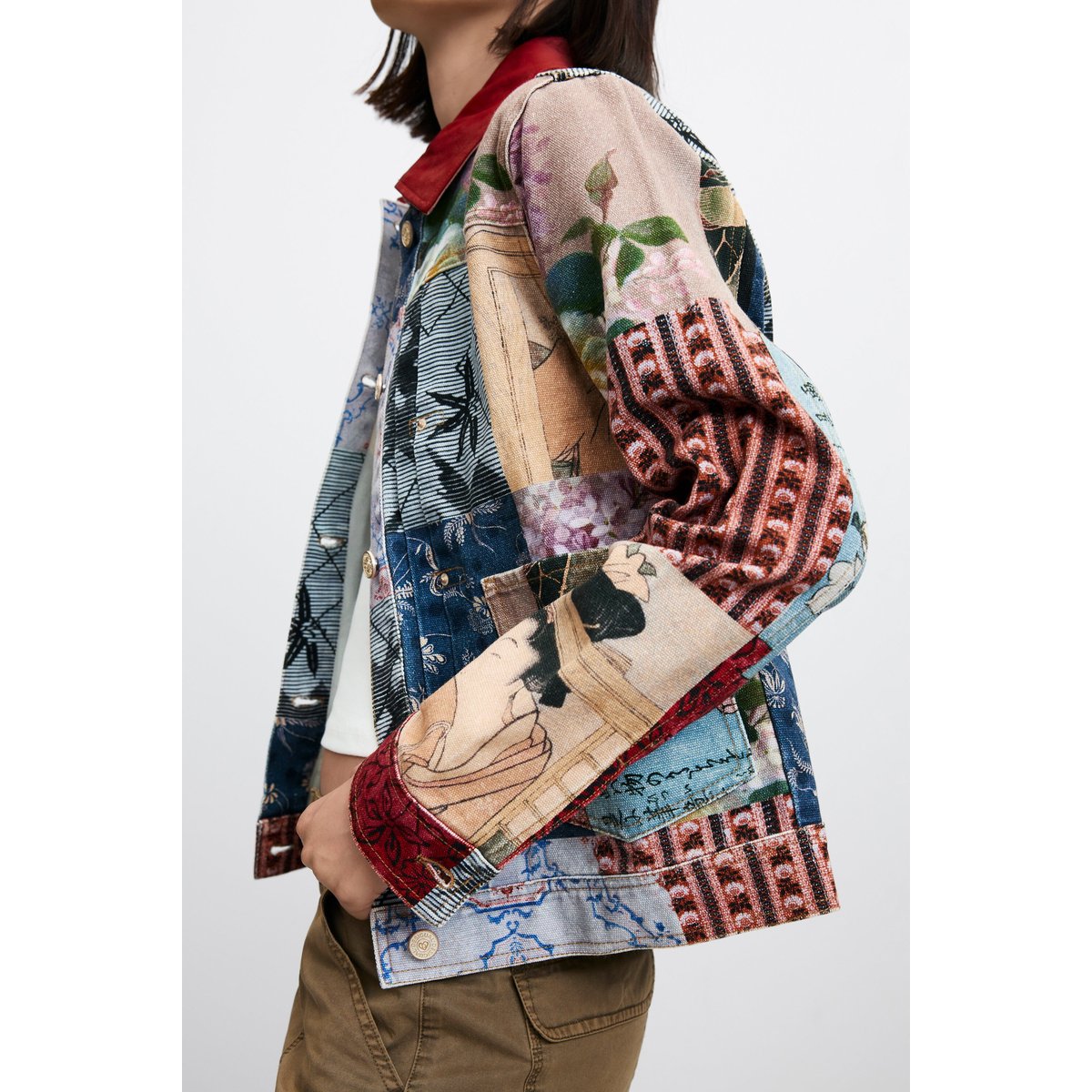 veste regular patchwork en coton rouge, DESIGUAL
