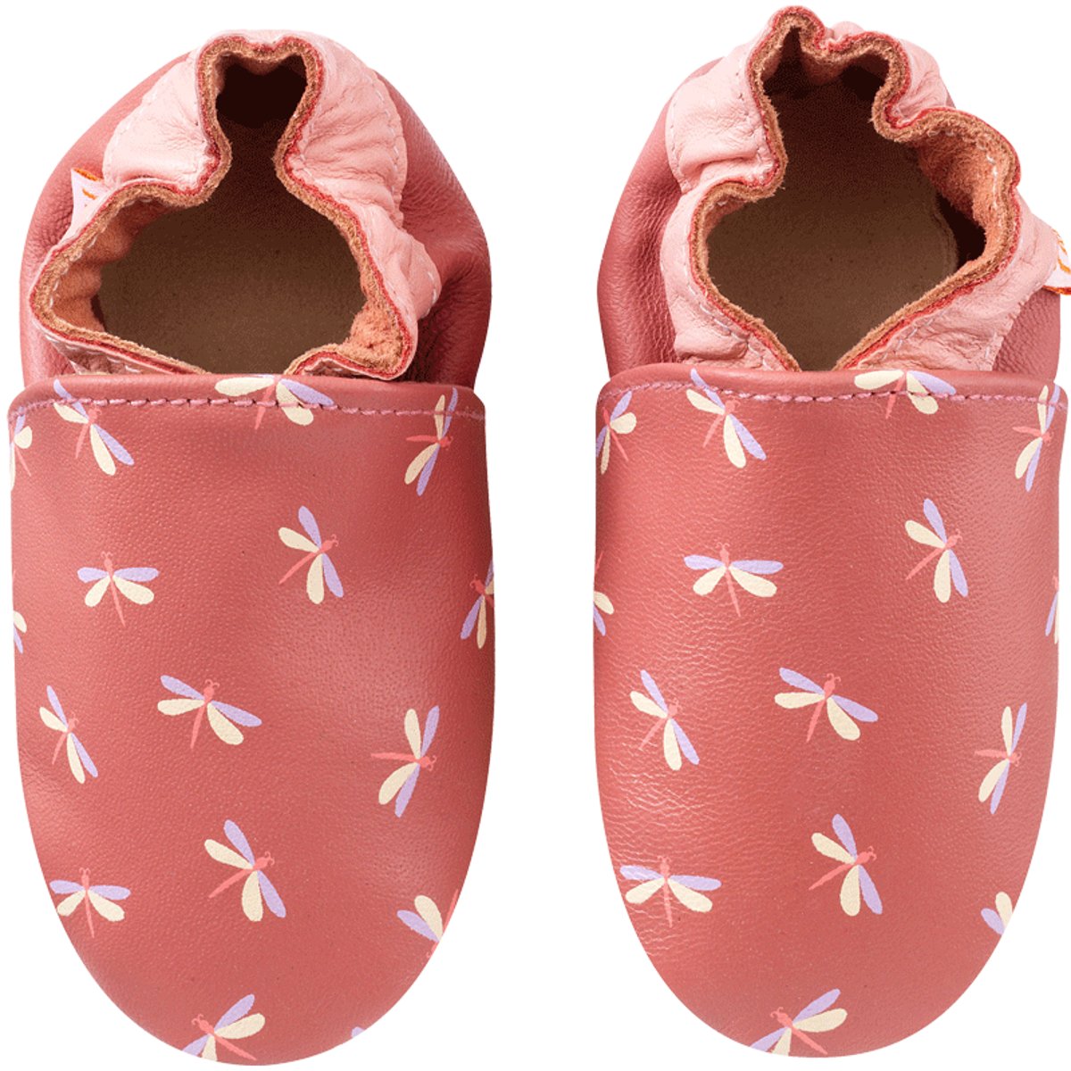 Chaussons cuir bébé Anna les libellules rose, TICHOUPS