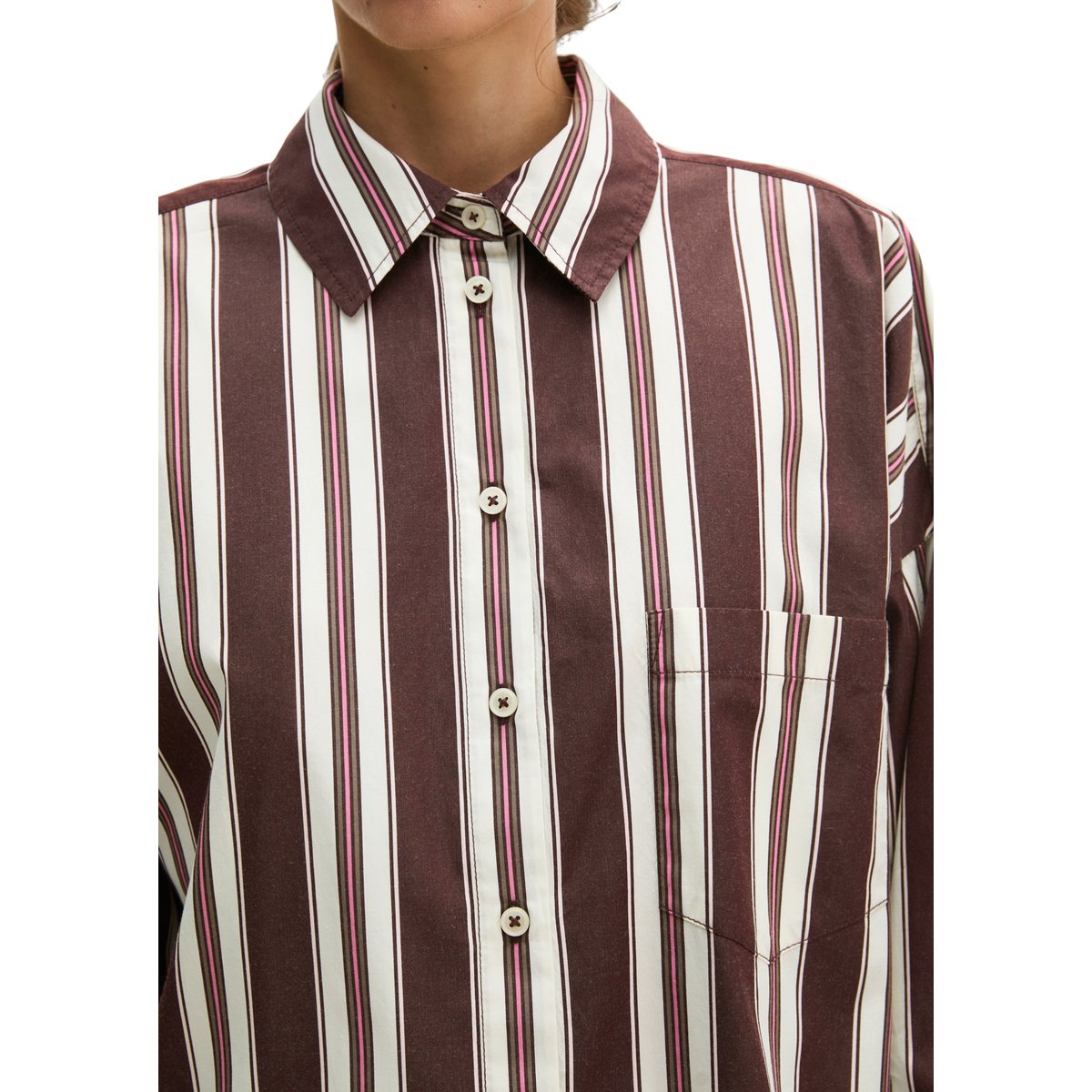 Blouse en popeline rayée oversized en pur coton organique rouge, MARC O'POLO
