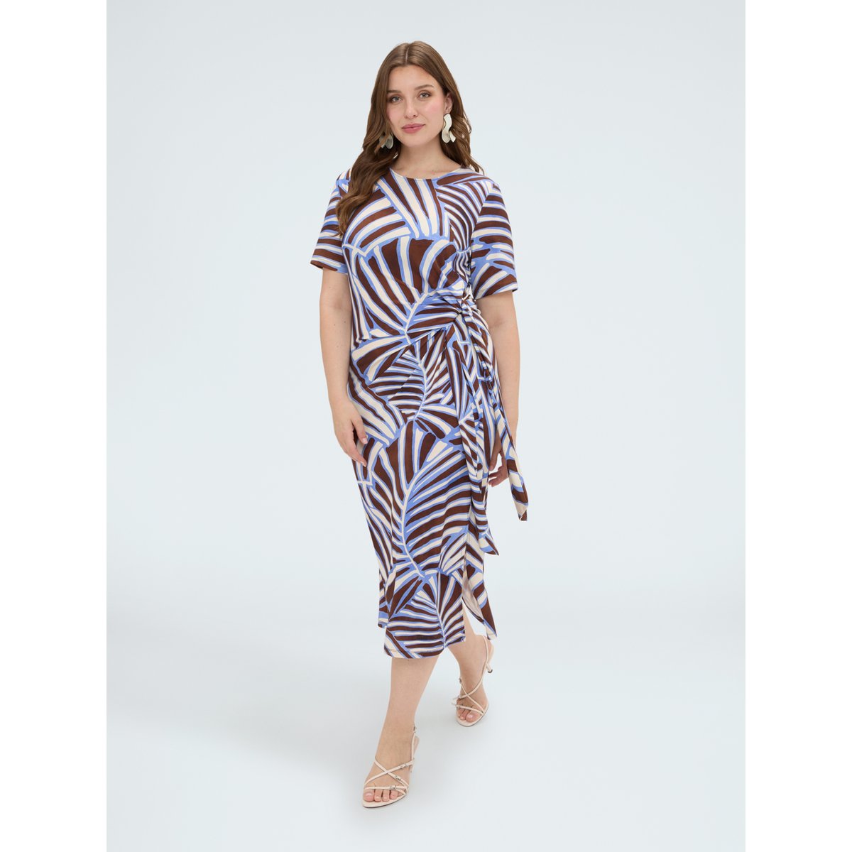 Robe midi avec imprimé et nœud marron, FIORELLA RUBINO