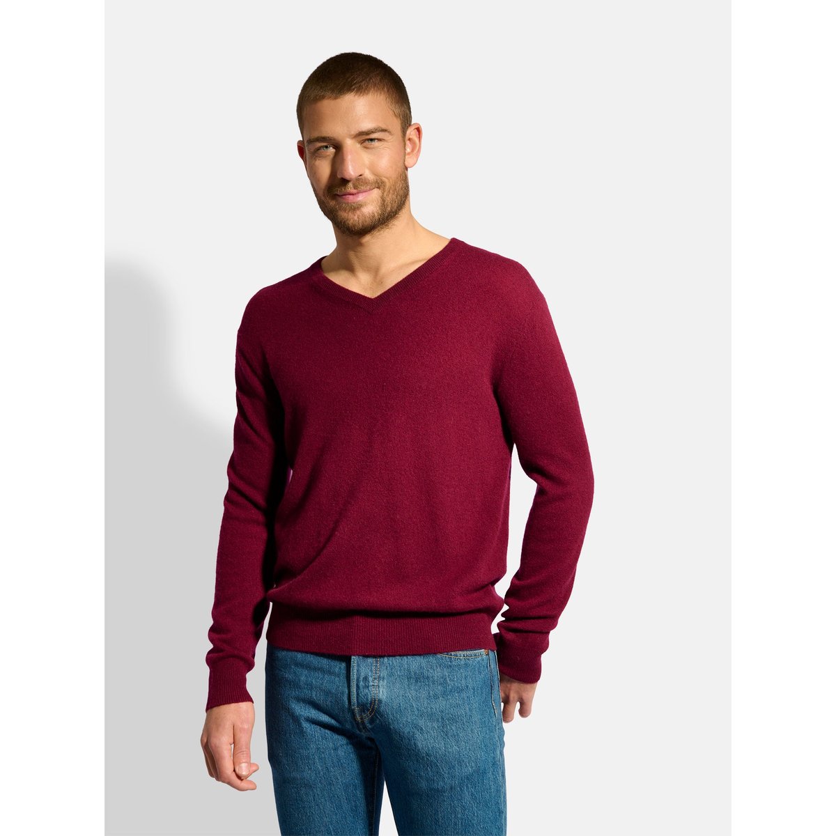 Pull Col V  Bordeaux Walt bordeaux, JUST CASHMERE